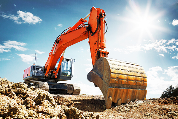 Crawler,Excavator,Front,View,Digging,On,Demolition,Site,In,Backlight